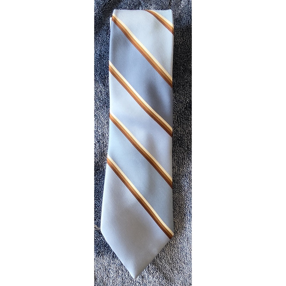 Ted Lapidus Mens Necktie Blue Brown White Striped Formal Classic Tie Slim